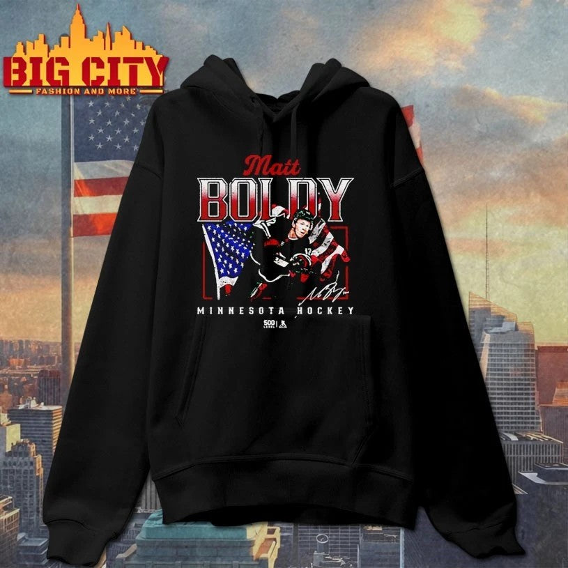 Matt Boldy Minnesota USA Flag signature - Adult & Kids T-Shirts, Sweatshirts & Hoodies apparel design preview 2