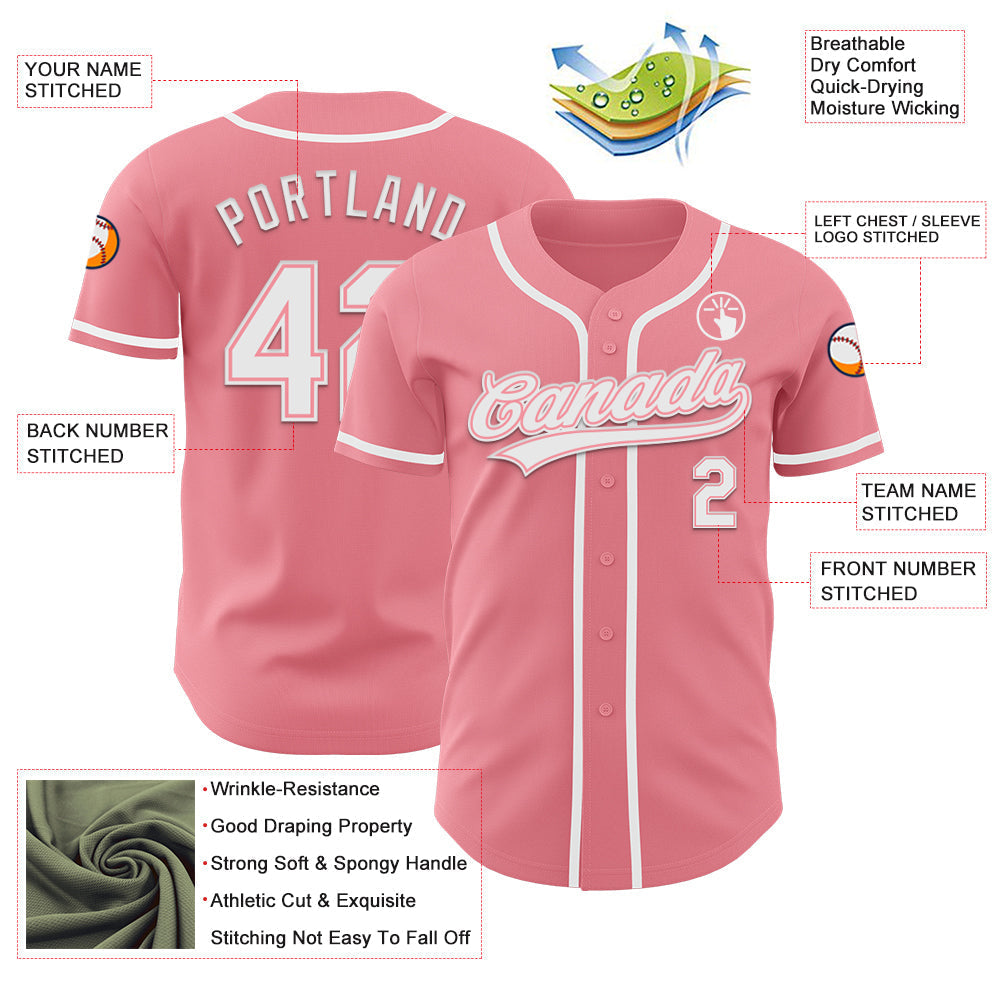 Custom Medium Pink White Authentic Baseball Jersey baseball jersey product view 3