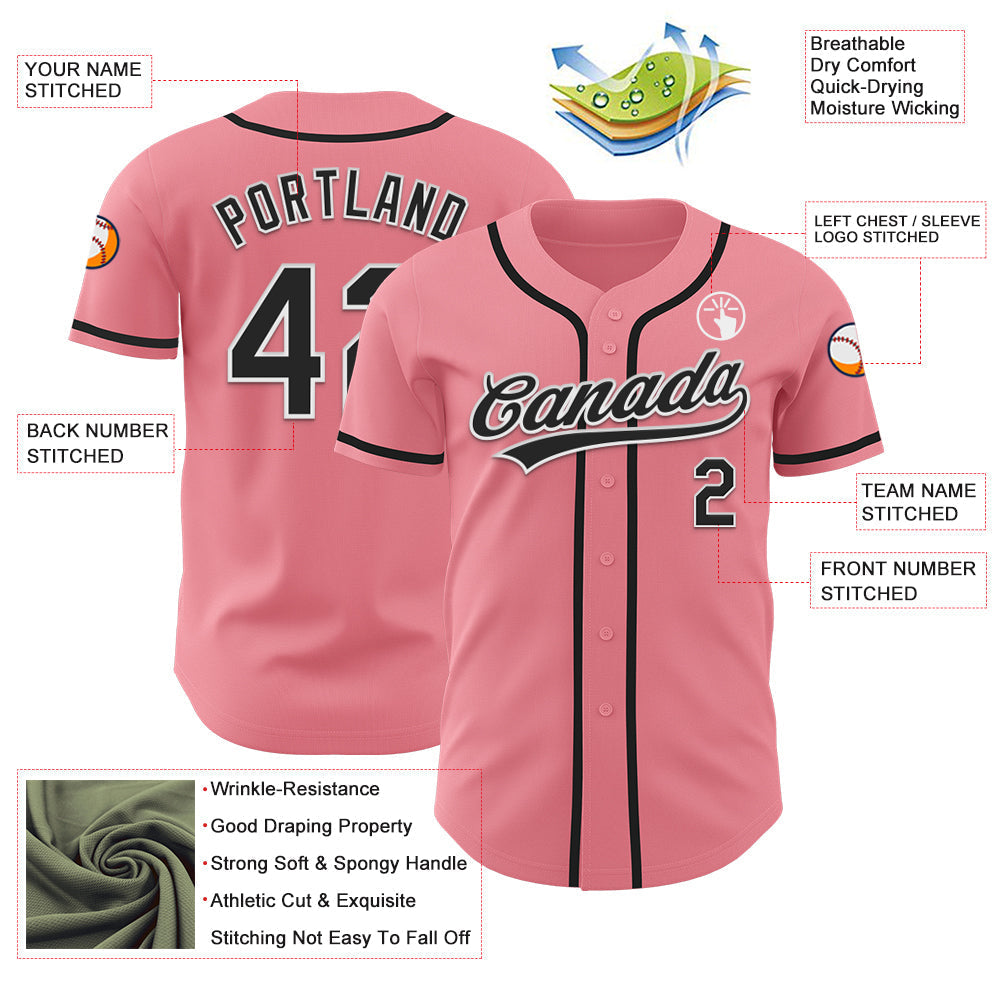 Custom Medium Pink Black-White Authentic Baseball Jersey baseball jersey product view 3