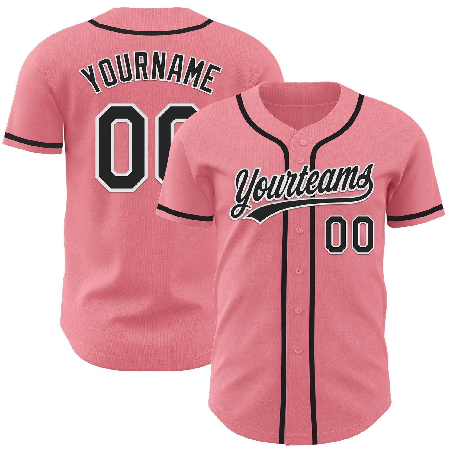 Custom Medium Pink Black-White Authentic Baseball Jersey baseball jersey product view 1