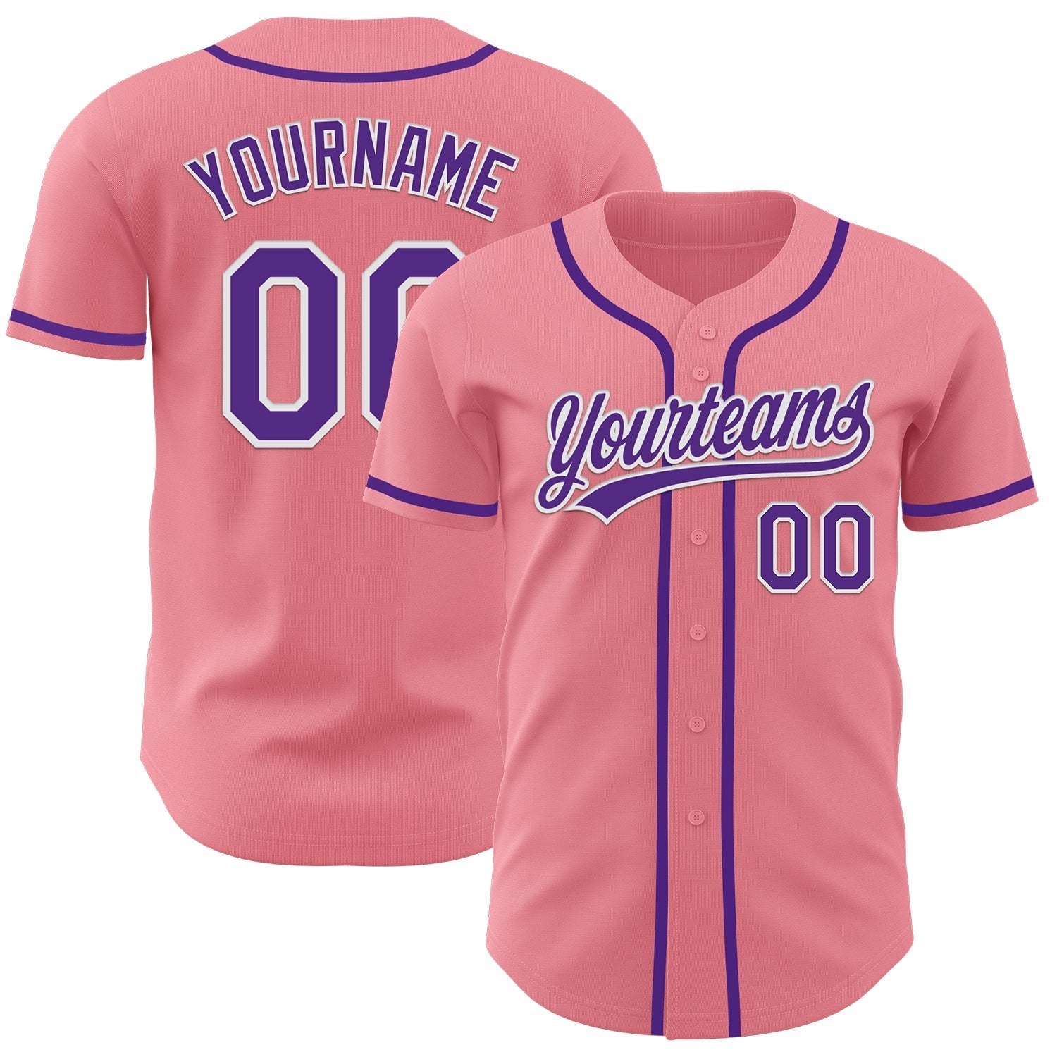 Custom Medium Pink Purple-White Authentic Baseball Jersey baseball jersey product view 1