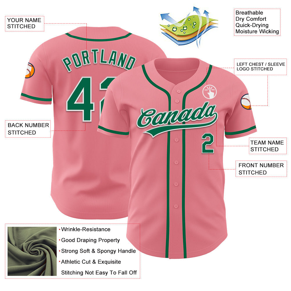 Custom Medium Pink Kelly Green-White Authentic Baseball Jersey baseball jersey product view 3