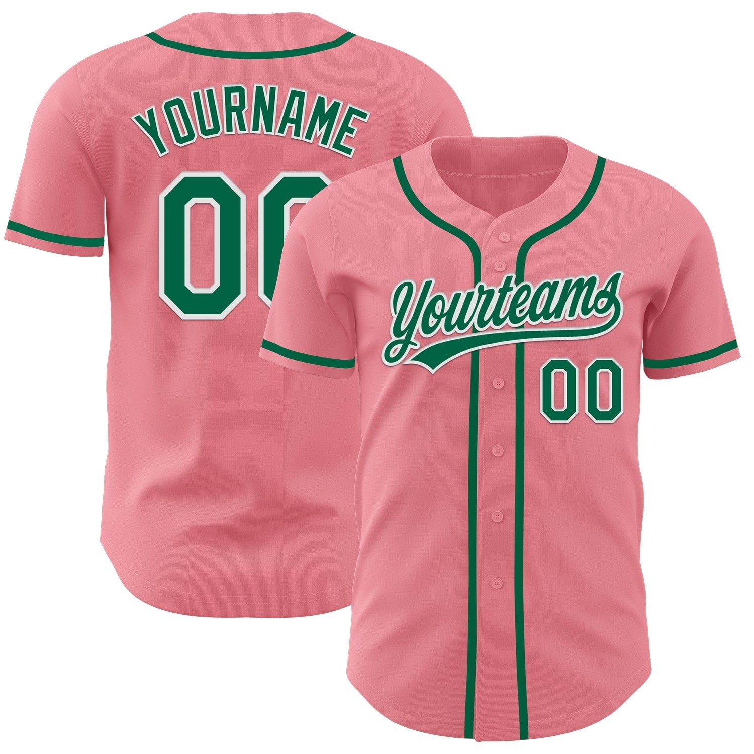 Custom Medium Pink Kelly Green-White Authentic Baseball Jersey baseball jersey product view 1