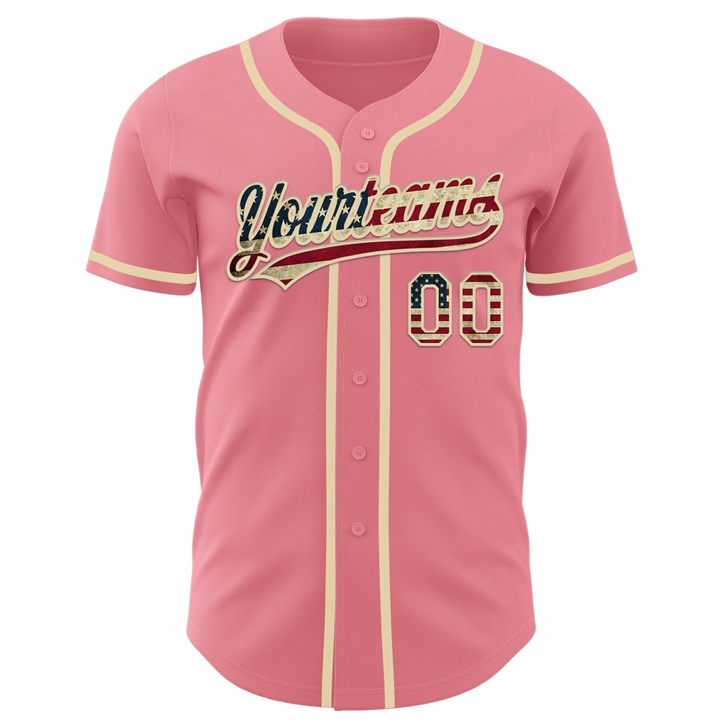 Custom Medium Pink Vintage USA Flag-Cream Authentic Baseball Jersey baseball jersey product view 2
