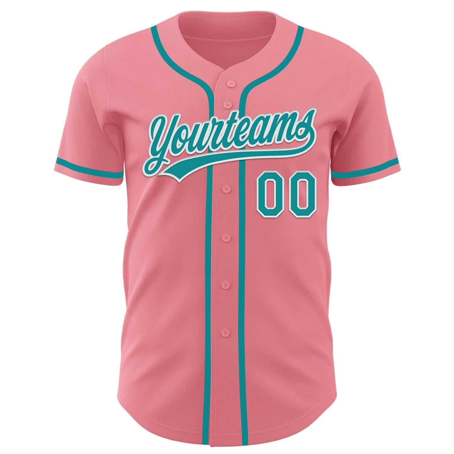 Custom Medium Pink Teal-White Authentic Baseball Jersey baseball jersey product view 2