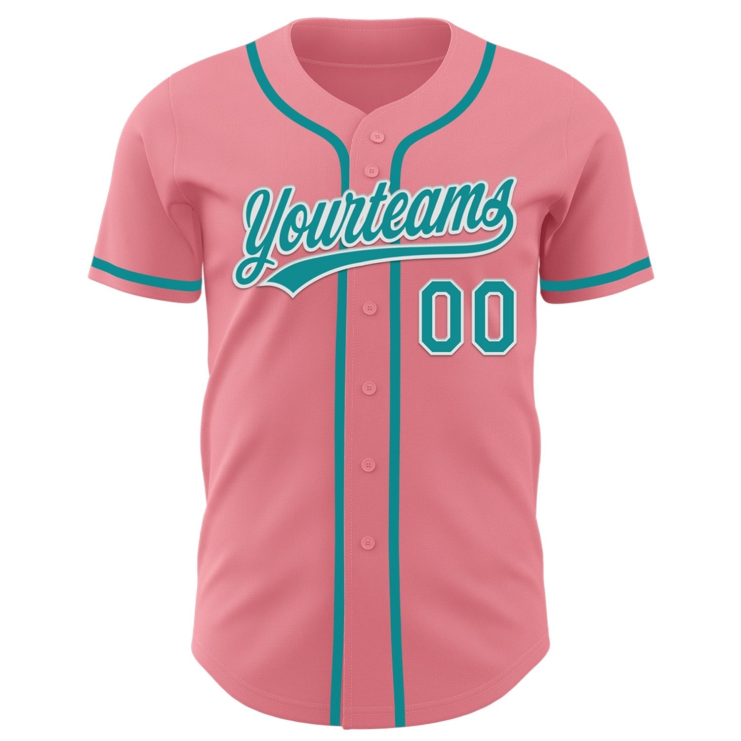 Custom Medium Pink Teal-White Authentic Baseball Jersey baseball jersey product view 2