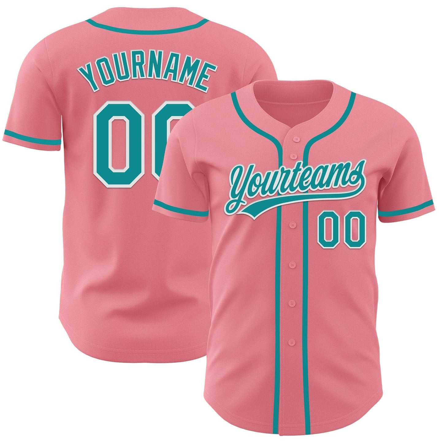 Custom Medium Pink Teal-White Authentic Baseball Jersey baseball jersey product view 1