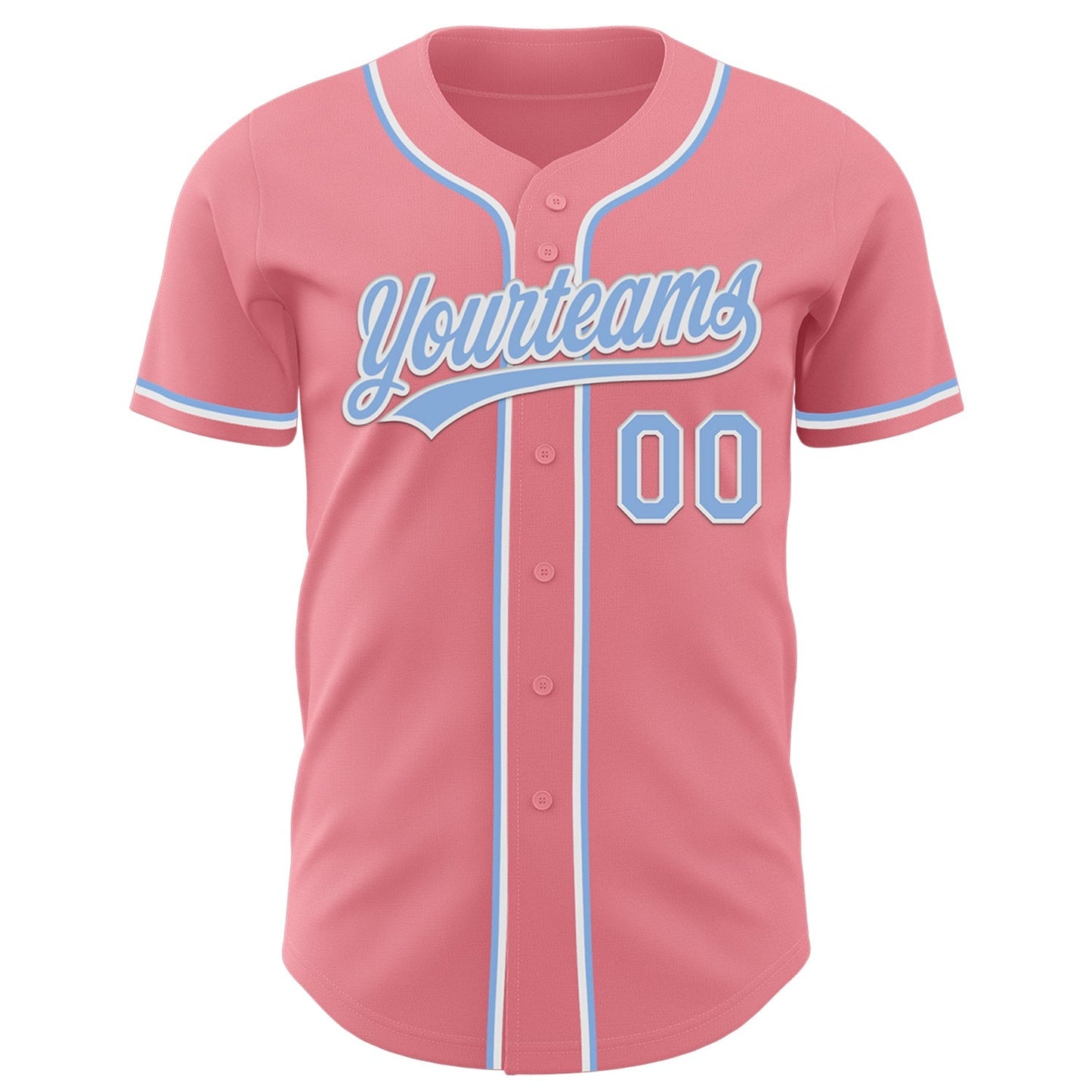 Custom Medium Pink Light Blue-White Authentic Baseball Jersey baseball jersey product view 2