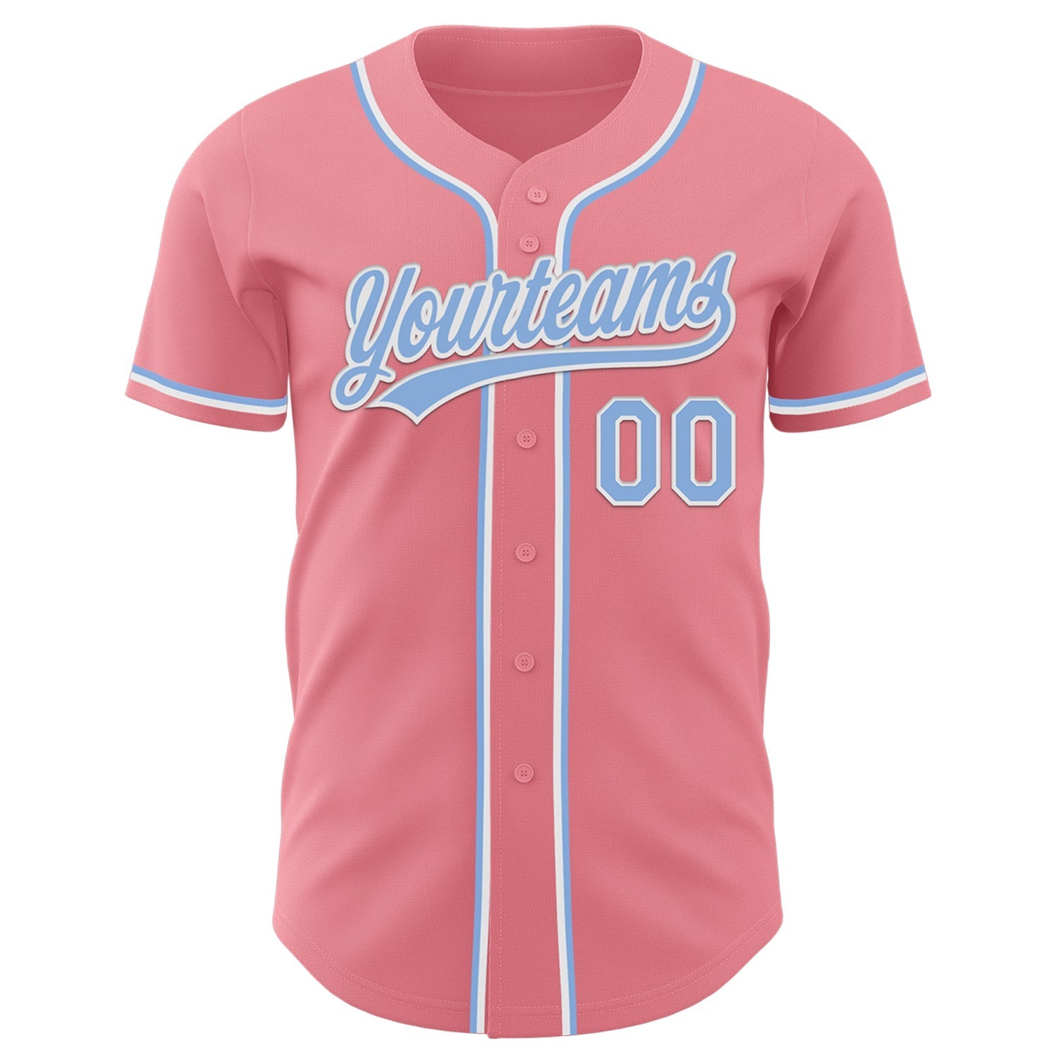 Custom Medium Pink Light Blue-White Authentic Baseball Jersey baseball jersey product view 2