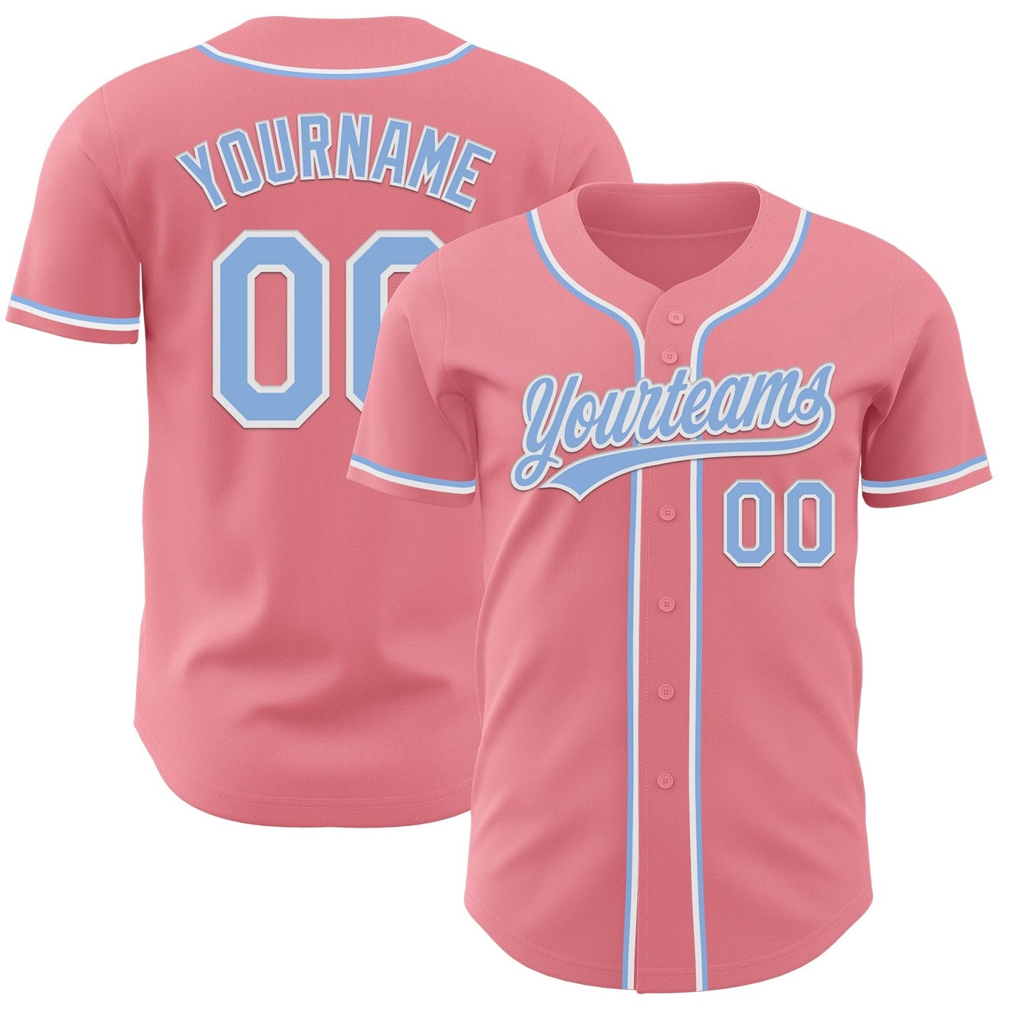 Custom Medium Pink Light Blue-White Authentic Baseball Jersey baseball jersey product view 1