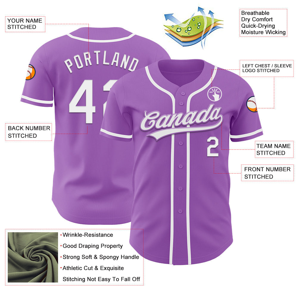 Custom Medium Purple White Authentic Baseball Jersey baseball jersey product view 3