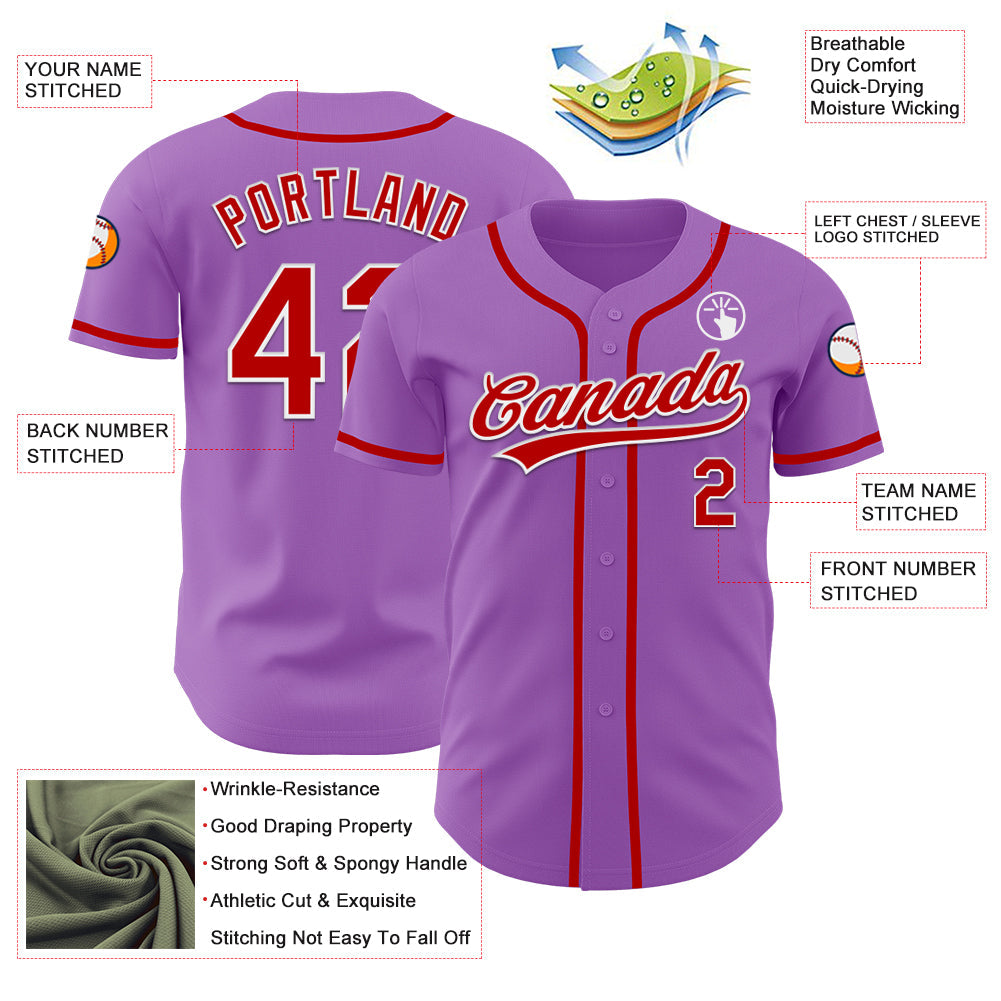Custom Medium Purple Red-White Authentic Baseball Jersey baseball jersey product view 3