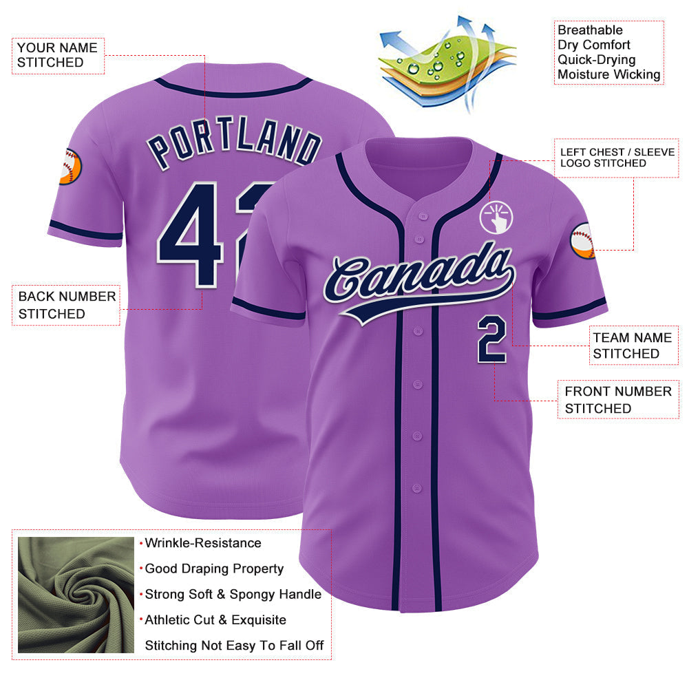 Custom Medium Purple Navy-White Authentic Baseball Jersey baseball jersey product view 4