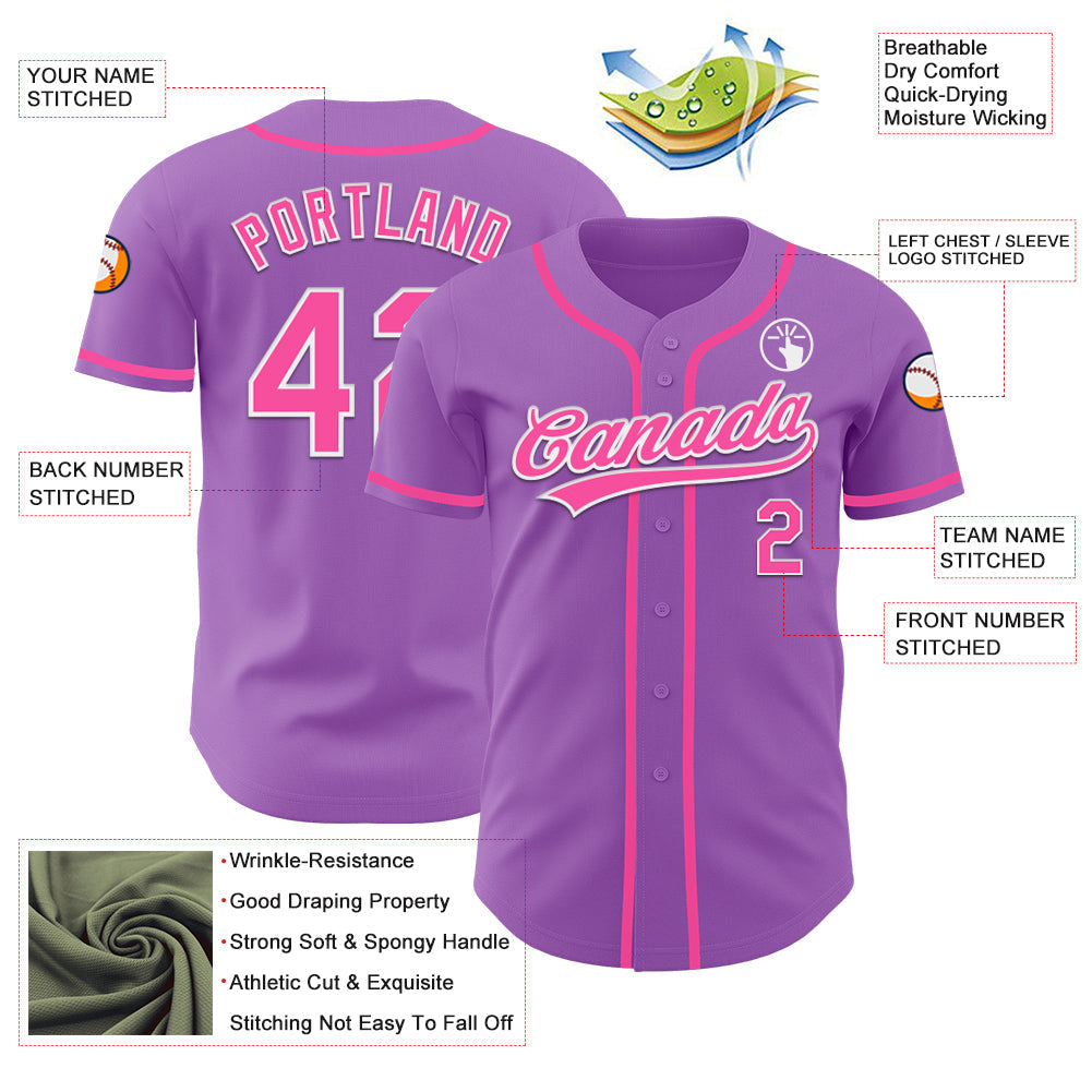 Custom Medium Purple Pink-White Authentic Baseball Jersey baseball jersey product view 3