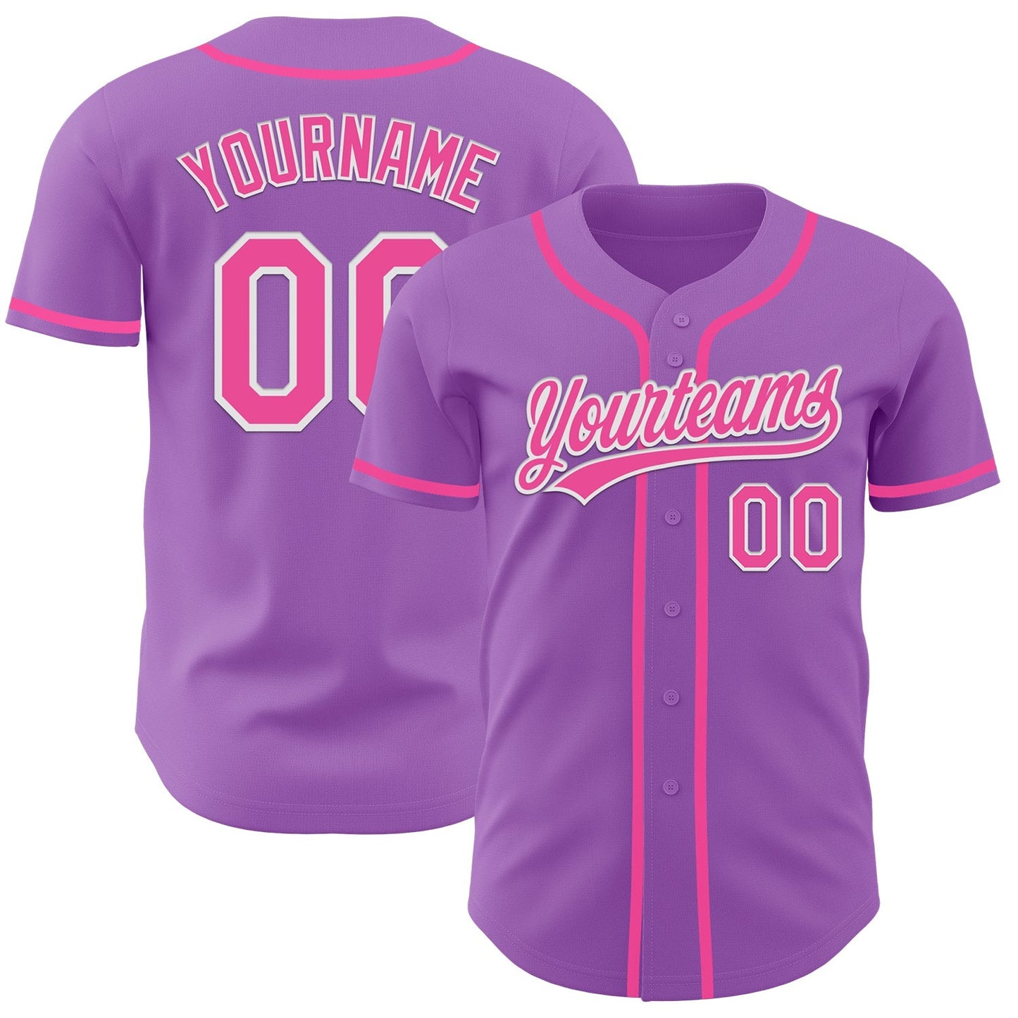 Custom Medium Purple Pink-White Authentic Baseball Jersey baseball jersey product view 1