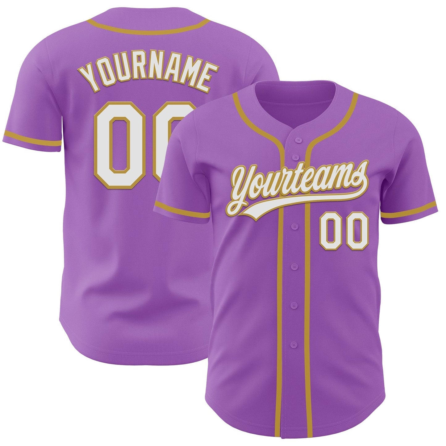 Custom Medium Purple White-Old Gold Authentic Baseball Jersey baseball jersey product view 1