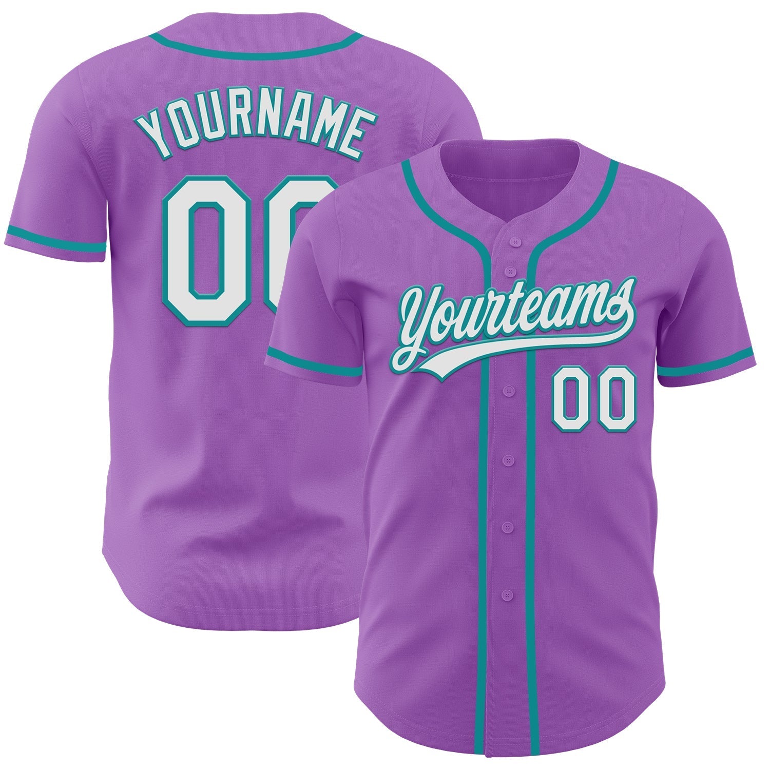 Custom Medium Purple White-Teal Authentic Baseball Jersey baseball jersey product view 1