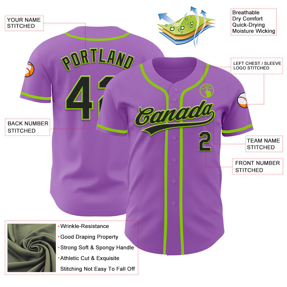 Custom Medium Purple Black-Neon Green Authentic Baseball Jersey baseball jersey product view 3