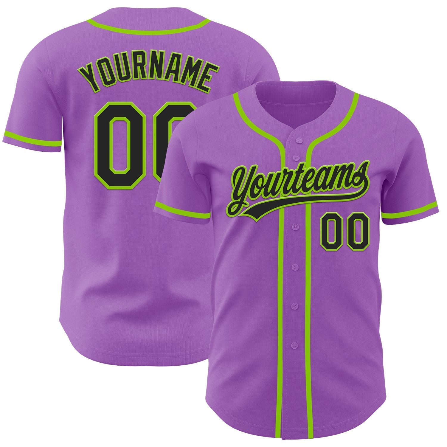 Custom Medium Purple Black-Neon Green Authentic Baseball Jersey baseball jersey product view 1
