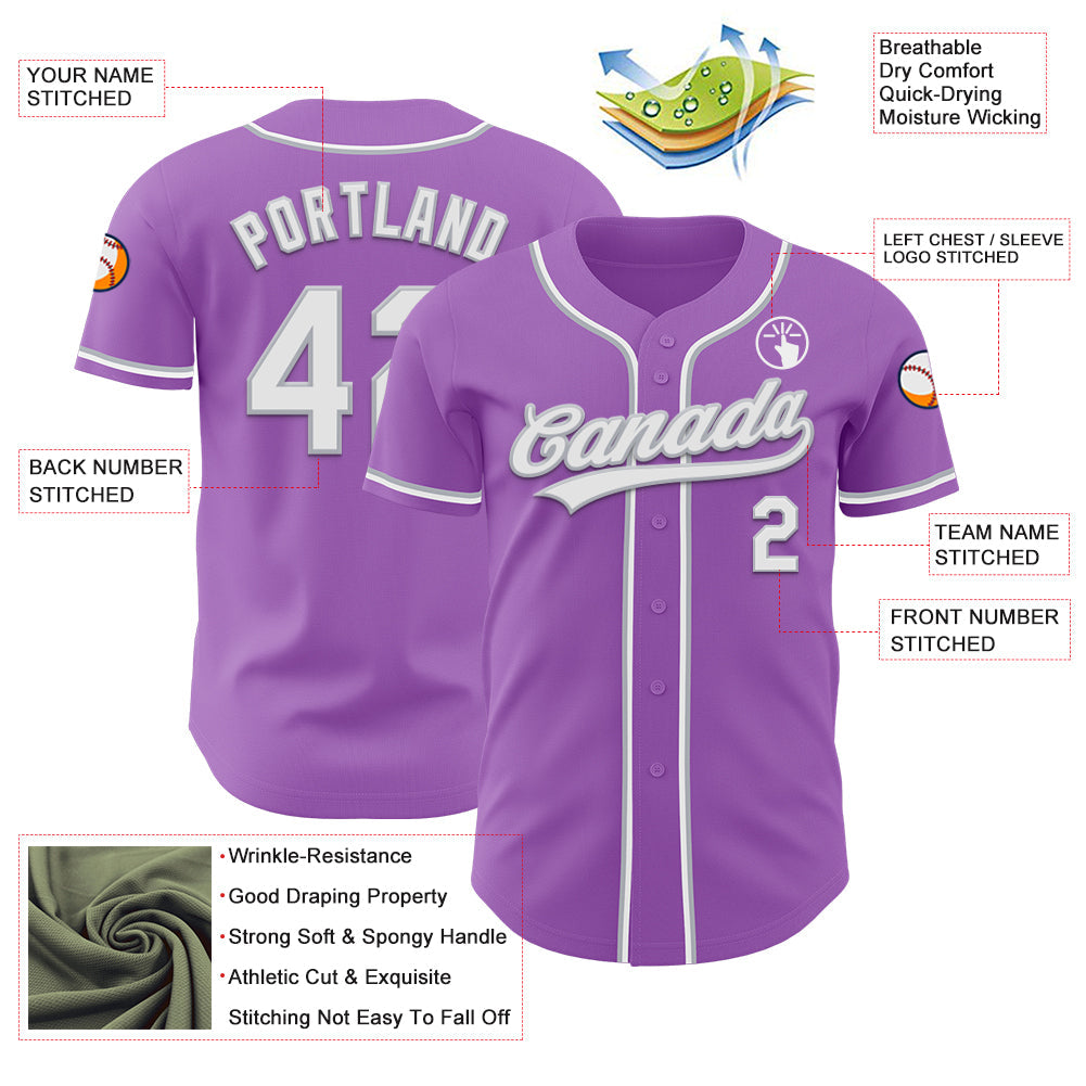 Custom Medium Purple White-Gray Authentic Baseball Jersey baseball jersey product view 3