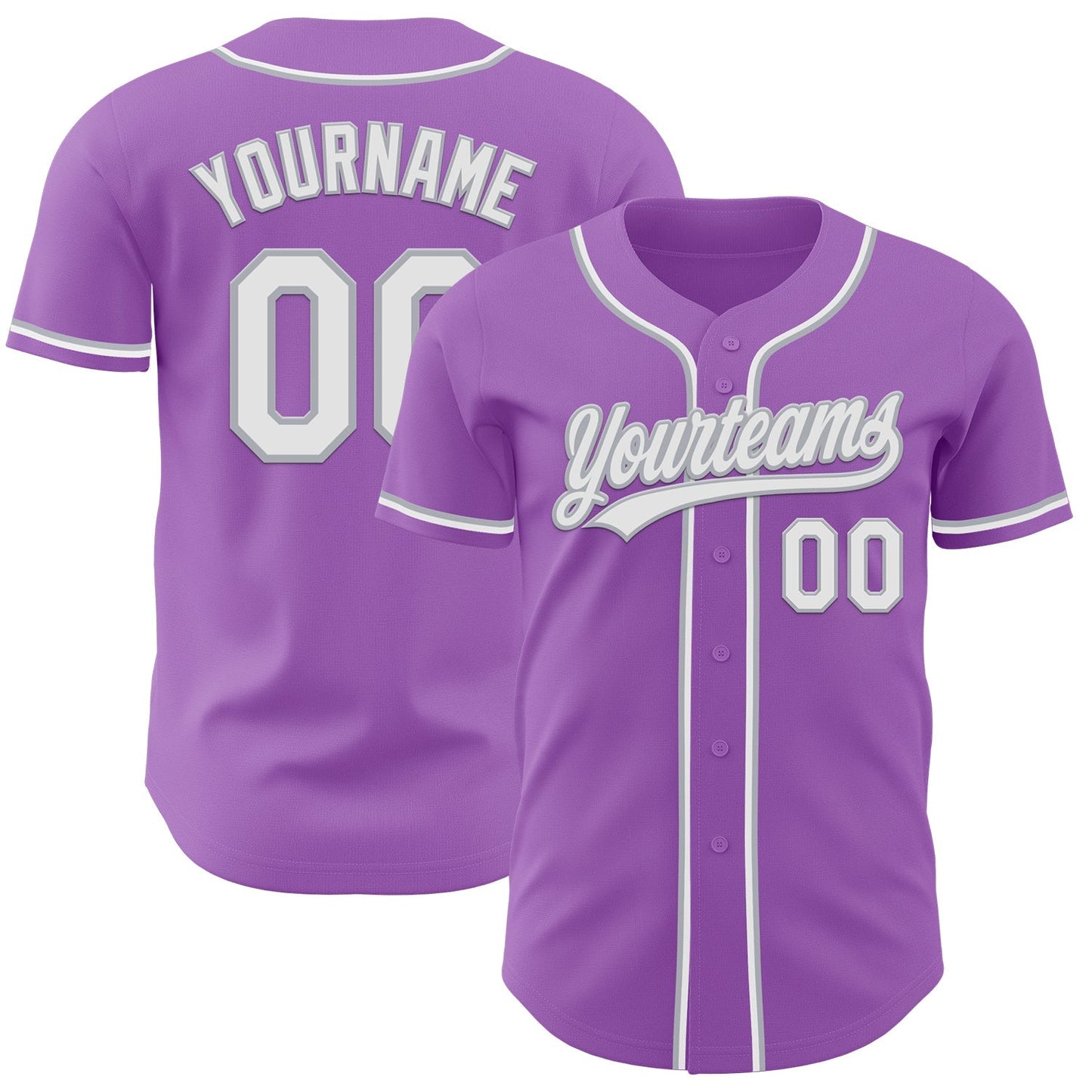 Custom Medium Purple White-Gray Authentic Baseball Jersey baseball jersey product view 1