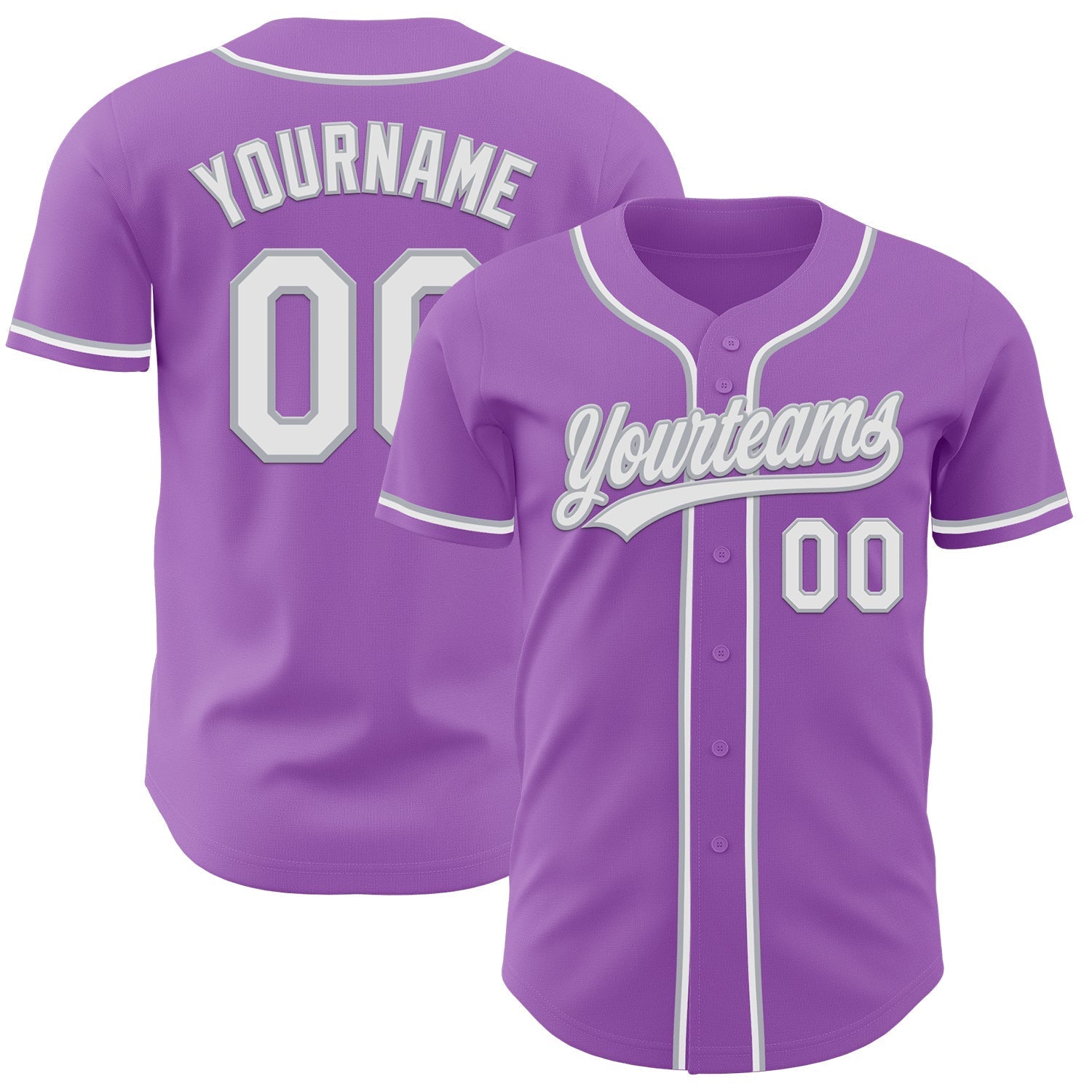 Custom Medium Purple White-Gray Authentic Baseball Jersey baseball jersey product view 1