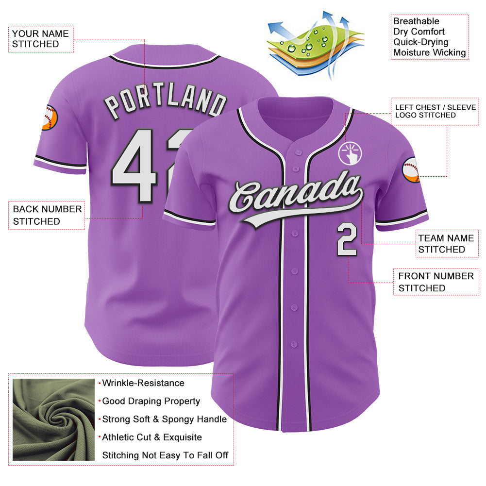 Custom Medium Purple White-Black Authentic Baseball Jersey baseball jersey product view 3