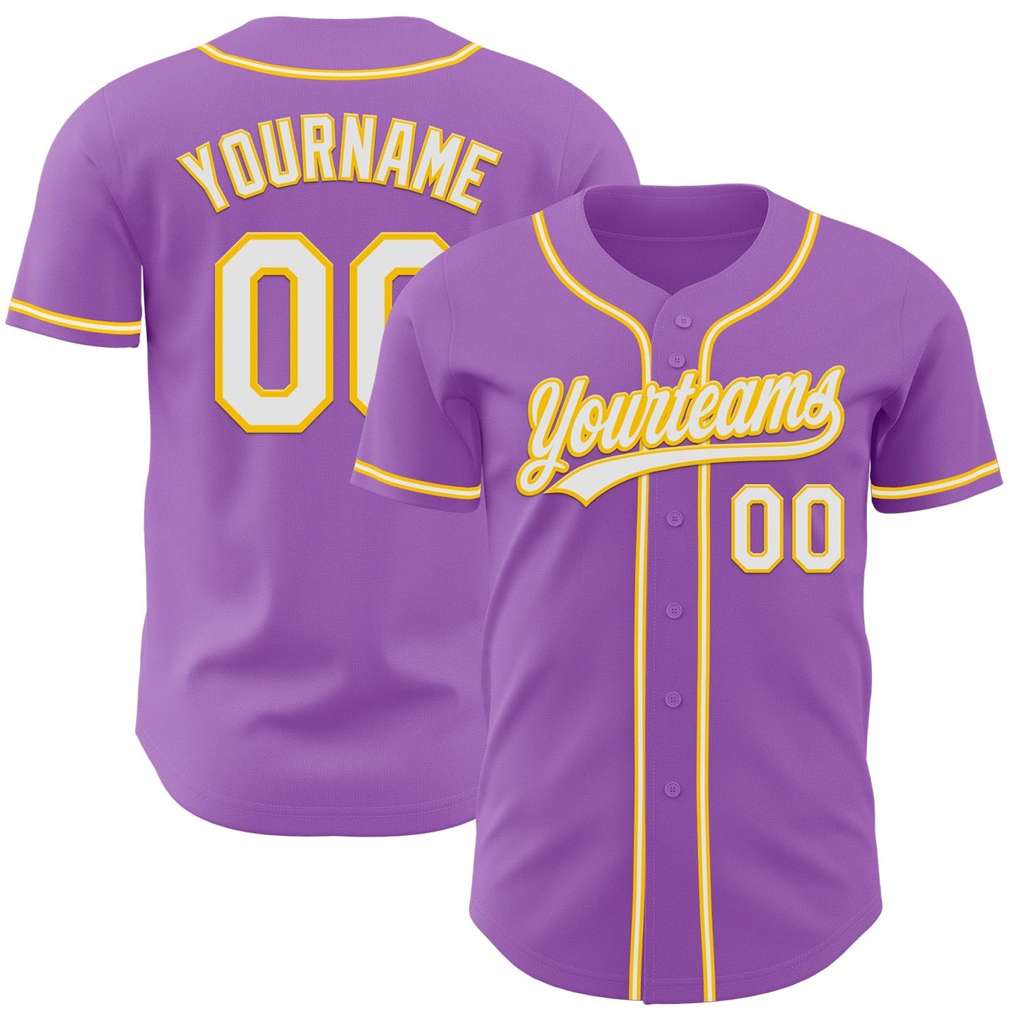 Custom Medium Purple White-Yellow Authentic Baseball Jersey baseball jersey product view 1