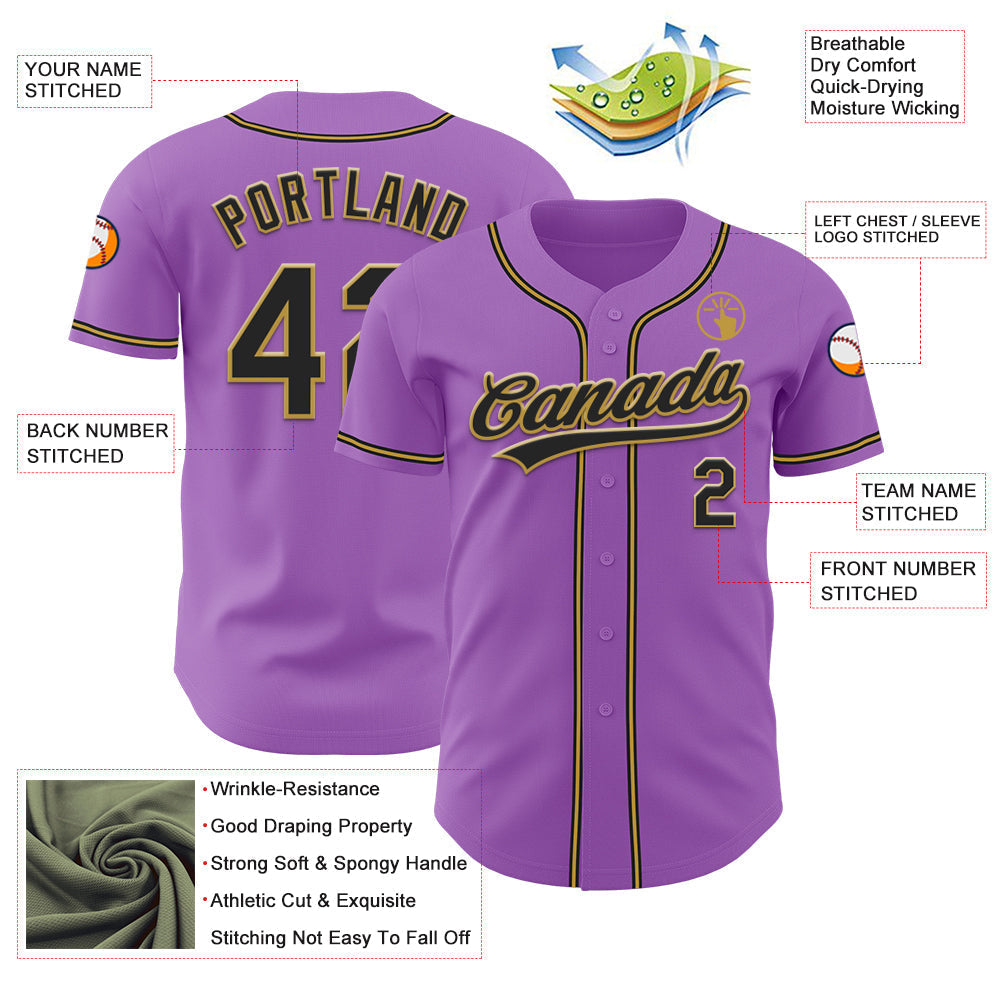 Custom Medium Purple Black-Old Gold Authentic Baseball Jersey baseball jersey product view 3