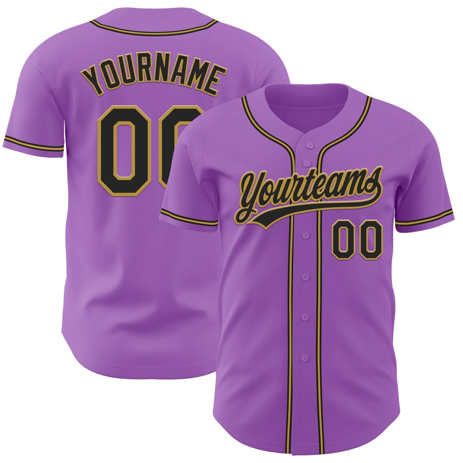 Custom Medium Purple Black-Old Gold Authentic Baseball Jersey baseball jersey product view 1