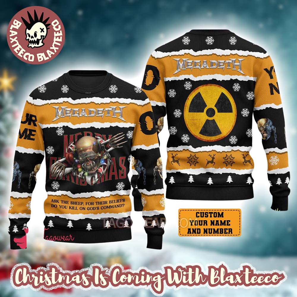 Megadeth Ask The Sheep For Their Beliefs Holiday Gift Ugly Christmas Sweater Personalized Unisex T-shirt, Sweatshirt, Hoodie, Long Sleeve Tee - T-Shirt, Sweatshirt, Hoodie