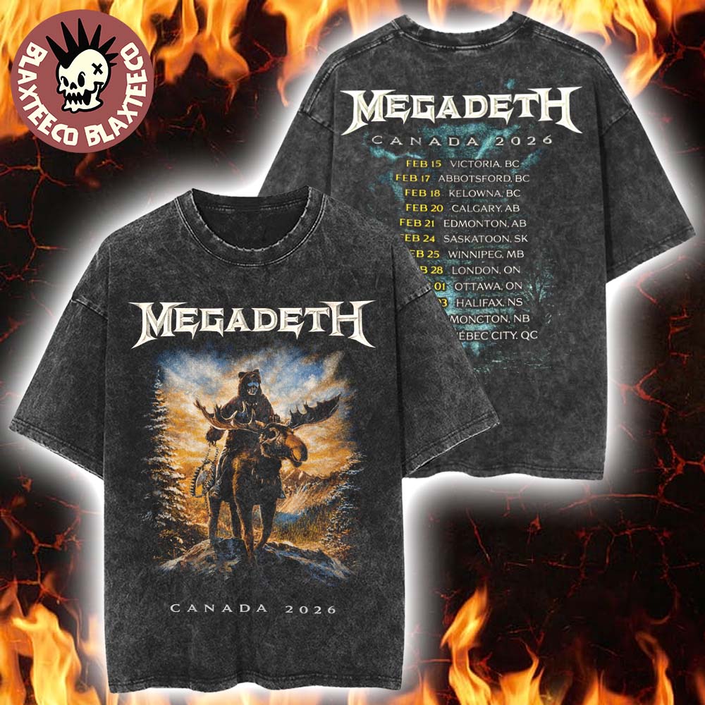 Megadeth Canada 2026 Tour Merch Vic Rattlehead Riding Reindeer With Dates Back Vintage Washed T-Shirt - T-Shirt, Sweatshirt, Hoodie