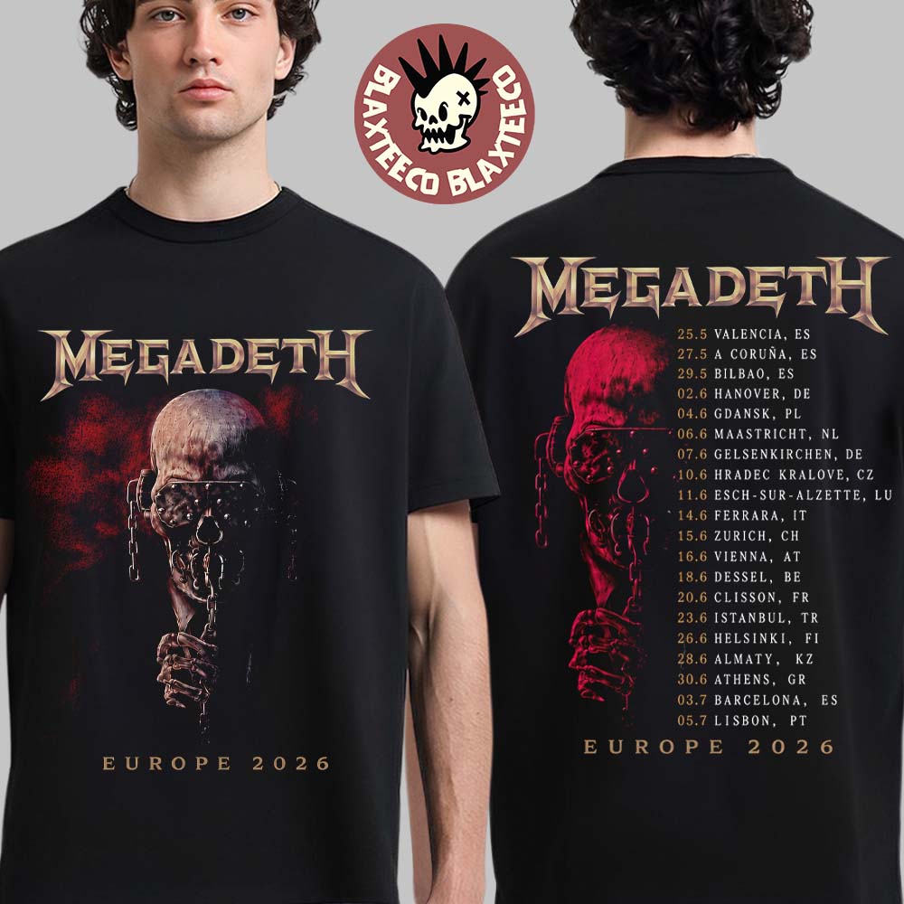 Megadeth Europe 2026 Tour Merch Vic Rattlehead With Dates T-Shirt Unisex T-shirt, Sweatshirt, Hoodie, Long Sleeve Tee - T-Shirt, Sweatshirt, Hoodie