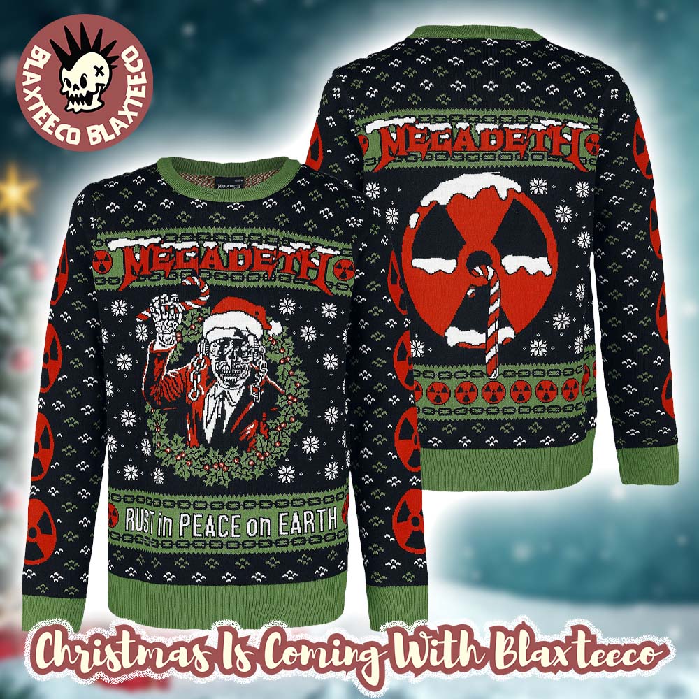Megadeth Rust In Peace On Earth Christmas Wreath Holiday Sweater Christmas Jumper Unisex T-shirt, Sweatshirt, Hoodie, Long Sleeve Tee - T-Shirt, Sweatshirt, Hoodie