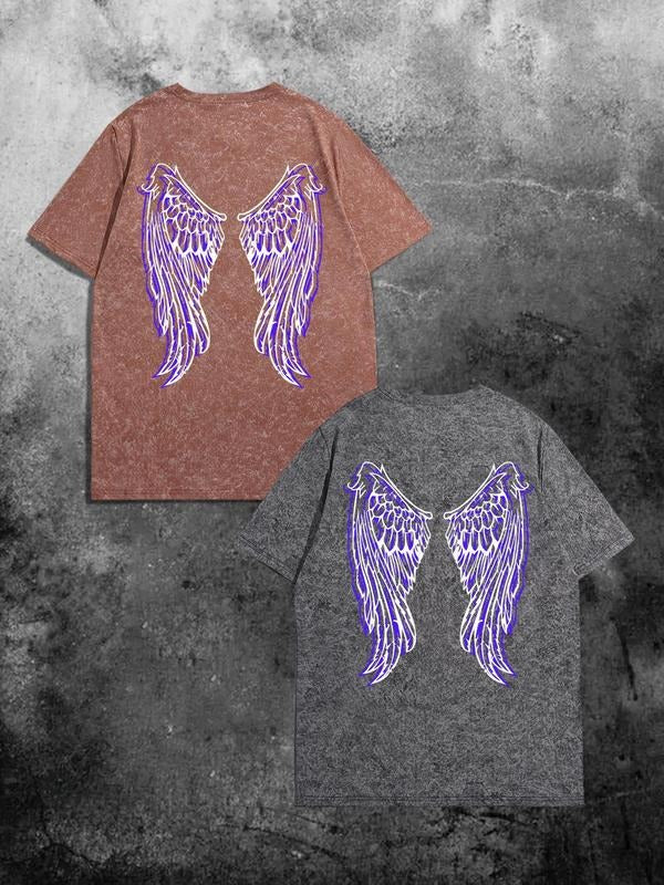 Men'WB shield Angel Wing Print Short Sleeve Tee, Regular Fit Casual Comfy Round Neck T-shirt for Summer, Men'WB shield Top for Daily Wear - T-Shirt, Sweatshirt, Hoodie