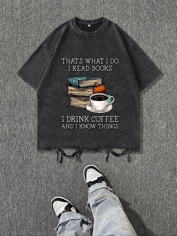 Men'WB shield Book & FOG Print Round Neck Tee, Regular Fit Casual Short Sleeve T-shirt, Men'WB shield Summer Top for Daily Wear, Tropical - T-Shirt, Sweatshirt, Hoodie