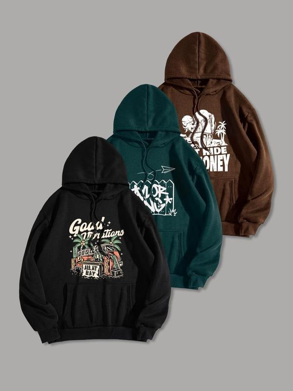 Men'WB shield Cartoon & Letter Print Drop Shoulder Hoodie, Fashion Casual Regular Fit Drawstring Pocket Hooded Sweatshirt for Daily Holiday Outdoor Wear, Men TNF for Spring & Fall style 03 - T-Shirt, Sweatshirt, Hoodie