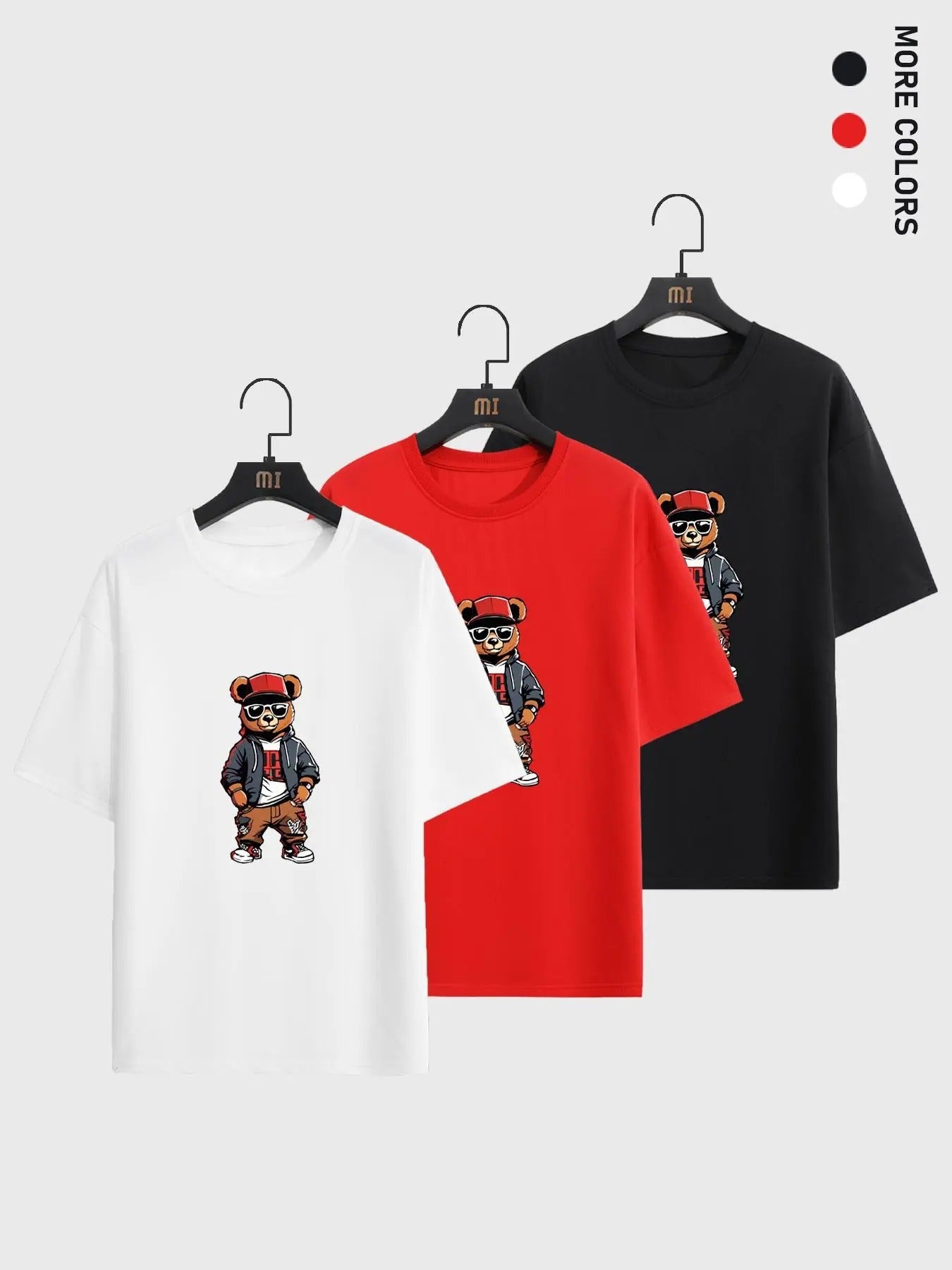 Men'WB shield Cartoon Bear Print Drop Shoulder Tee, Casual Short Sleeve Round Neck T-Shirt for Summer, Men'WB shield Top for Daily Wear - T-Shirt, Sweatshirt, Hoodie