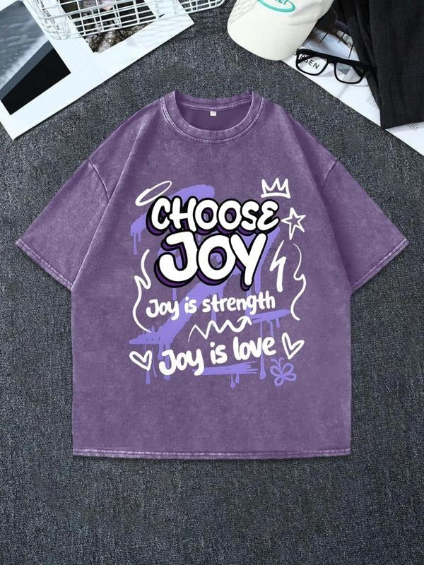 Men'WB shield Choose Joy Print Round Neck Graphic Tee, Regular Fit Casual Short Sleeve T-shirt for Summer, Men'WB shield Top for Daily Wear, Tropical - T-Shirt, Sweatshirt, Hoodie