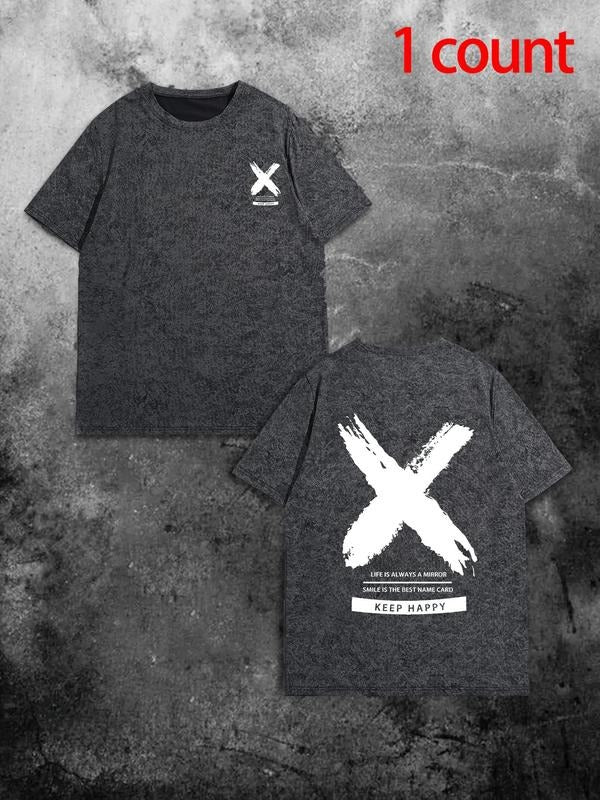Men'WB shield Cross & Letter Print Short Sleeve Graphic Tee, Regular Fit Casual Round Neck T-shirt for Summer, Men'WB shield Top for Daily Wear - T-Shirt, Sweatshirt, Hoodie