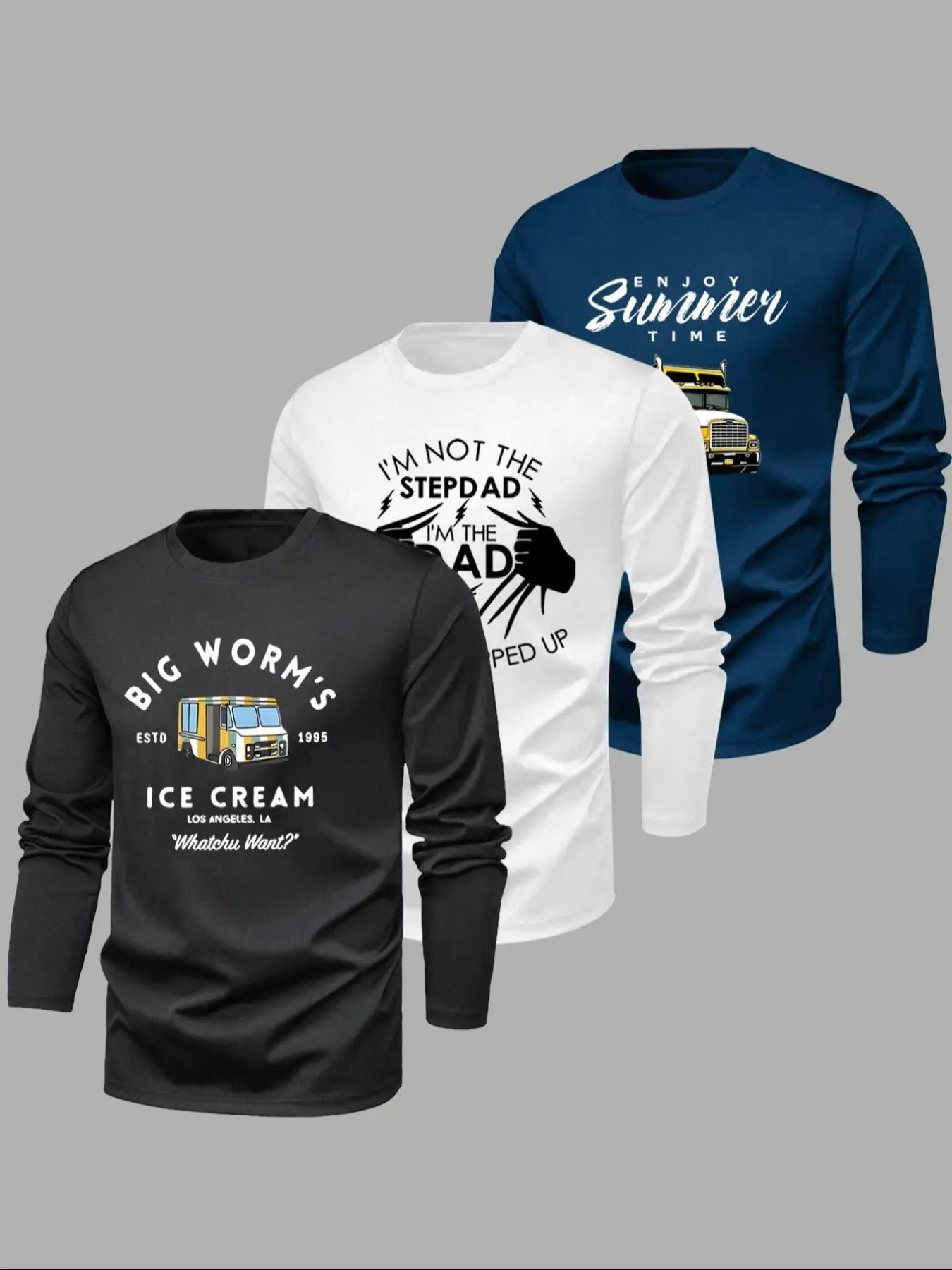 Men'WB shield Letter & Graphic Print Round Neck Tee, Regular Fit Casual Long Sleeve Crew Neck T-shirt for Spring, Fashion Men'WB shield Top for Daily Wear - T-Shirt, Sweatshirt, Hoodie