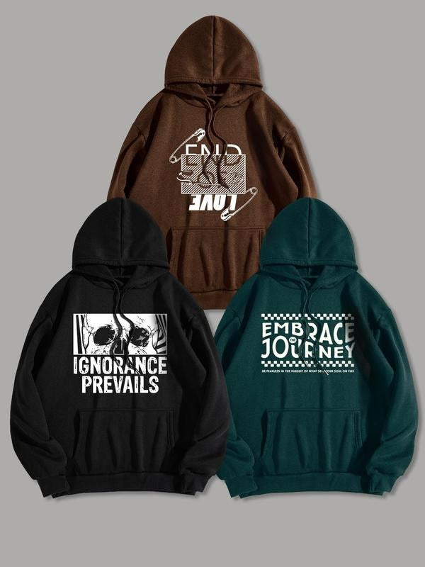 Men'WB shield Letter & Skull Print Drop Shoulder Hoodie, Fashion Casual Regular Fit Drawstring Pocket Hooded Sweatshirt for Daily Holiday Outdoor Wear, Men TNF for Spring & Fall style 08 - T-Shirt, Sweatshirt, Hoodie