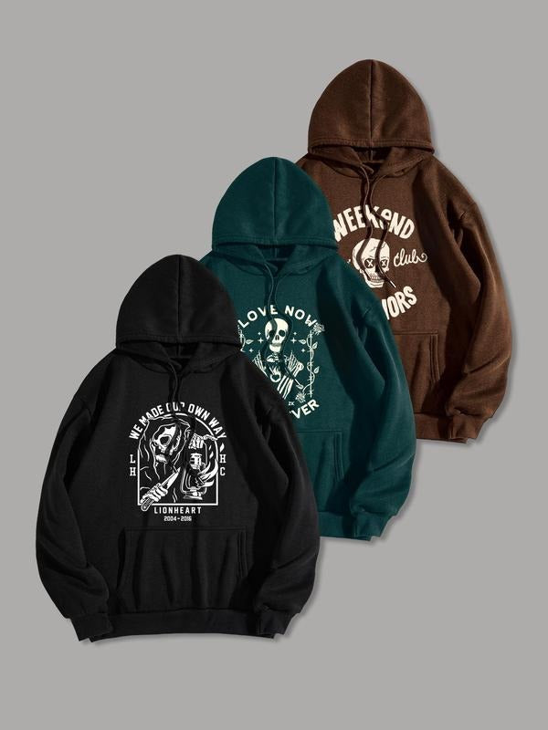 Men'WB shield Letter & Skull Print Drop Shoulder Hoodie, Fashion Casual Regular Fit Drawstring Pocket Hooded Sweatshirt for Daily Holiday Outdoor Wear, Men TNF for Spring & Fall style 07 - T-Shirt, Sweatshirt, Hoodie