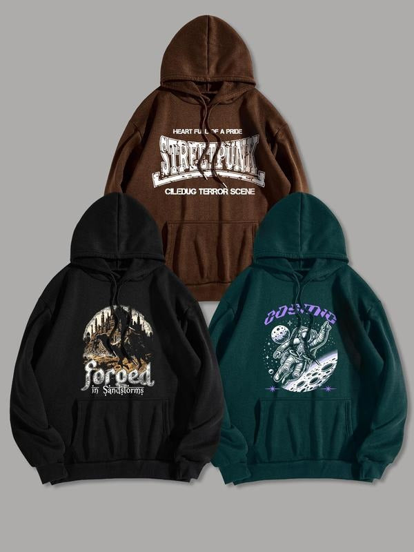 Men'WB shield Letter Graphic Print Drawstring Hoodie, Casual Regular Fit Pocket Long Sleeve Hooded Sweatshirt, Men TNF for Spring & Fall Daily Wear - T-Shirt, Sweatshirt, Hoodie