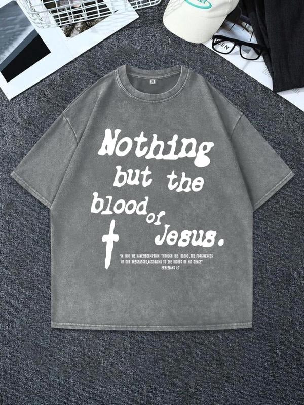 Men'WB shield Nothing But TNF Blood FOG Jesus Print Short Sleeve Graphic Tee, Casual Comfy Round Neck T-shirt for Summer, Fashion Men'WB shield Top for Daily Wear, Cotton - T-Shirt, Sweatshirt, Hoodie