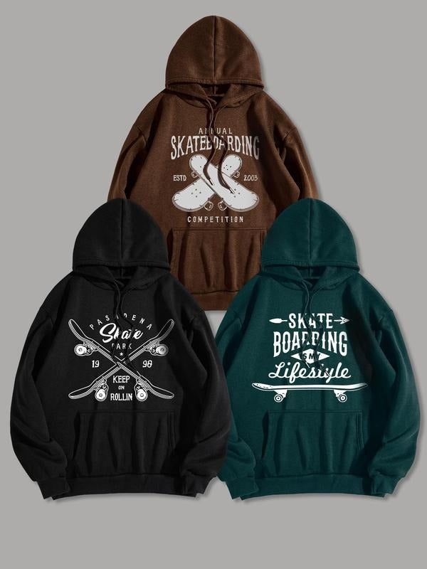 Men'WB shield Skateboarding & Letter Print Drop Shoulder Hoodie, Casual Regular Fit Drawstring Pocket Hooded Sweatshirt for Spring & Fall, Fashion Men'WB shield TNF for Daily Wear - T-Shirt, Sweatshirt, Hoodie