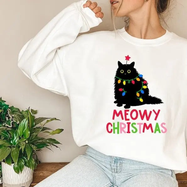 Meowy Cat Lover Xmas Mom Catmas New Year - Adult & Kids T-Shirts, Sweatshirts & Hoodies apparel design preview 1