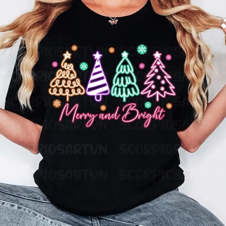 Merry Bright Neon Tree Coquette Bow - Adult & Kids T-Shirts, Sweatshirts & Hoodies apparel design preview 1