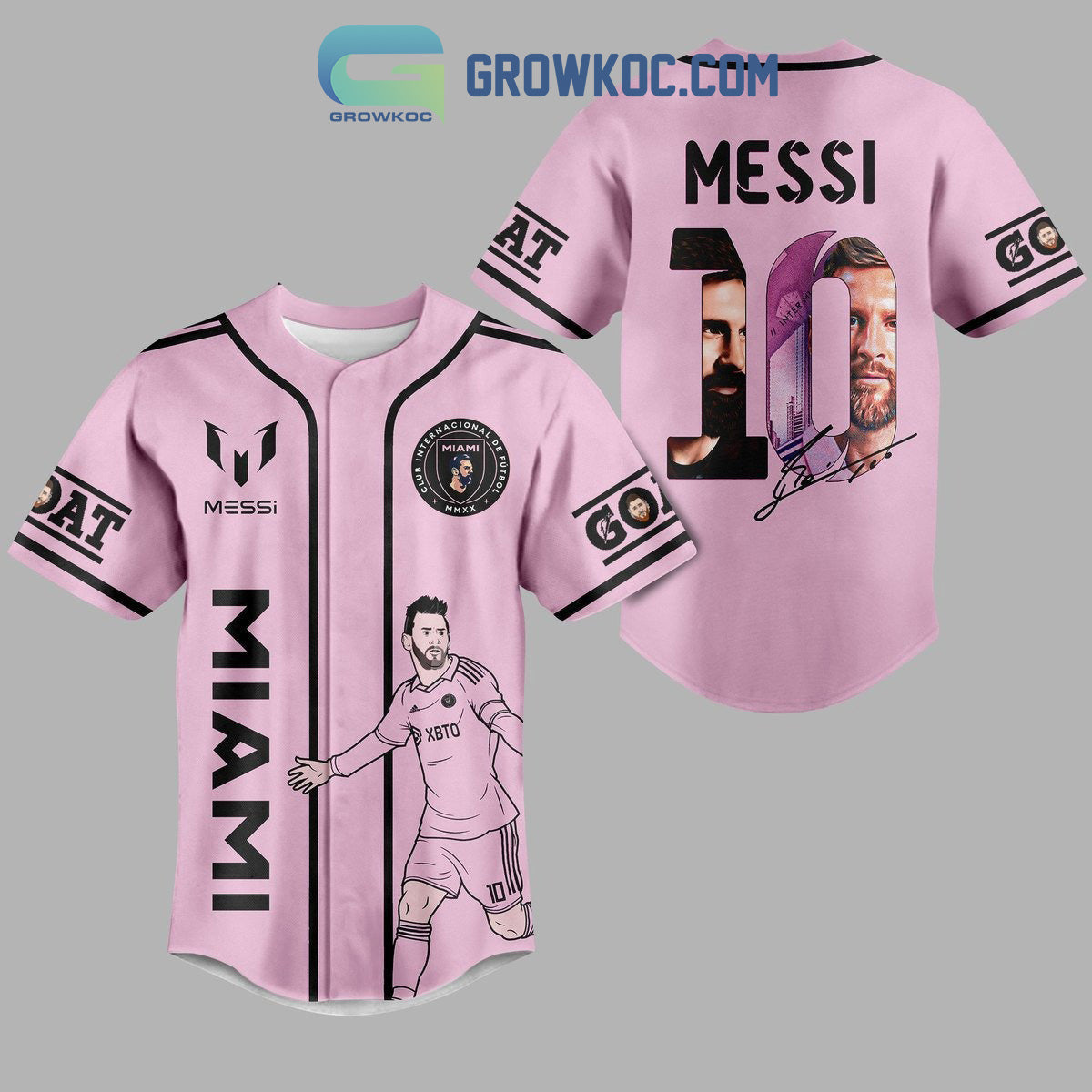 Messi 10 Goat Inter Miami Pink Design Personalized Baseball Jersey baseball jersey product view 1