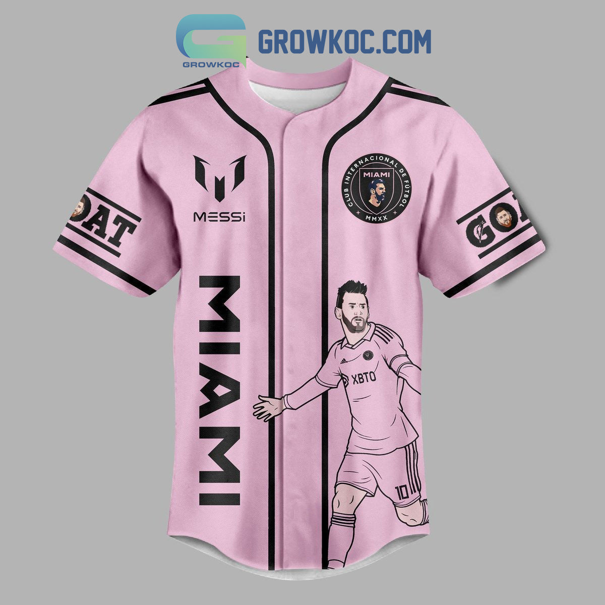 Messi 10 Goat Inter Miami Pink Design Personalized Baseball Jersey baseball jersey product view 2